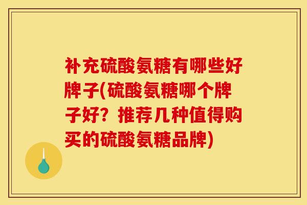 补充硫酸氨糖有哪些好牌子(硫酸氨糖哪个牌子好？推荐几种值得购买的硫酸氨糖品牌)