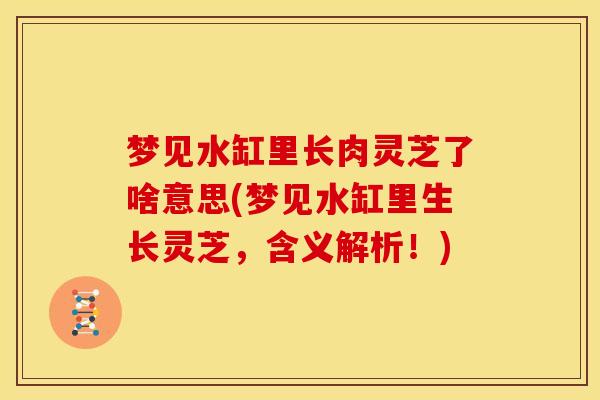 梦见水缸里长肉灵芝了啥意思(梦见水缸里生长灵芝，含义解析！)