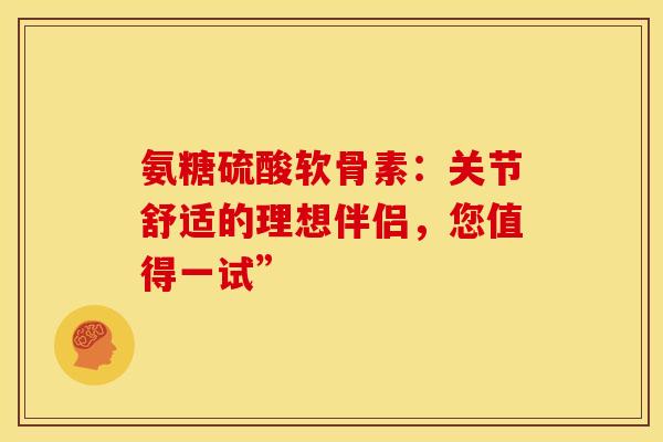 氨糖硫酸软骨素：关节舒适的理想伴侣，您值得一试”