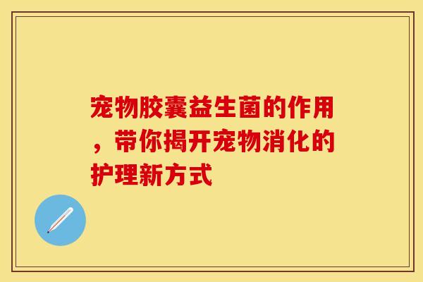 宠物胶囊益生菌的作用，带你揭开宠物消化的护理新方式
