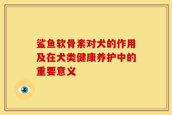鲨鱼软骨素对犬的作用及在犬类健康养护中的重要意义