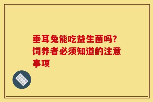 垂耳兔能吃益生菌吗？饲养者必须知道的注意事项