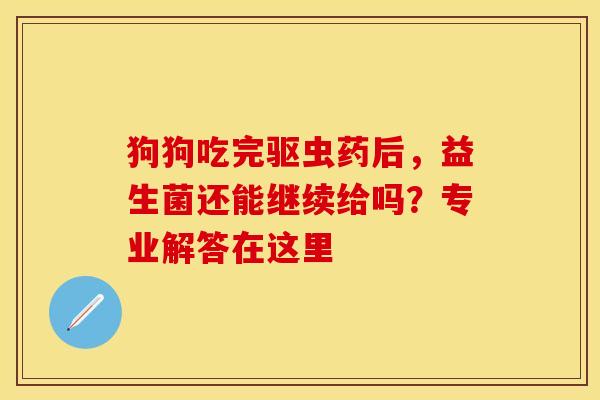 狗狗吃完驱虫药后,益生菌还能继续给吗?专业解答在这里 狗狗吃完驱虫药后,益生菌还能继续给吗?专业解答在这里